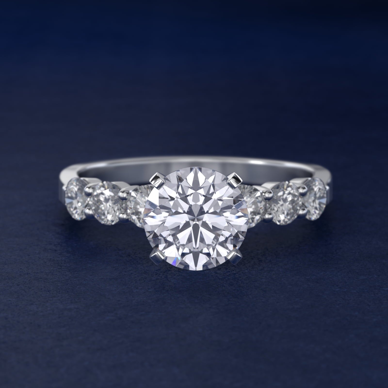 Six Round Side Stone Diamond Common Prong Engagement Ring In 14K White Gold By James Allen - Round Center