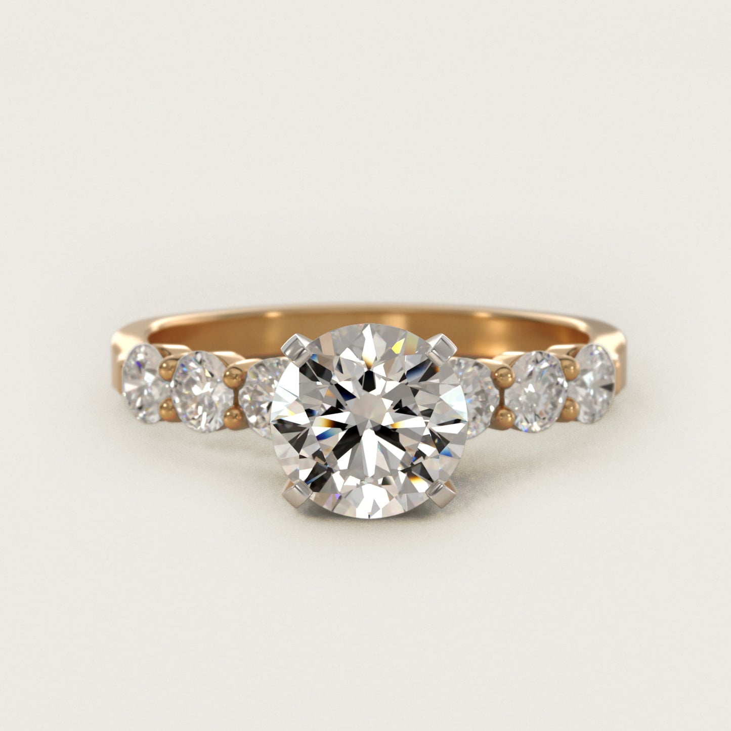 Six Round Side Stone Diamond Common Prong Engagement Ring In 18k Yellow Gold By James Allen - Round Center