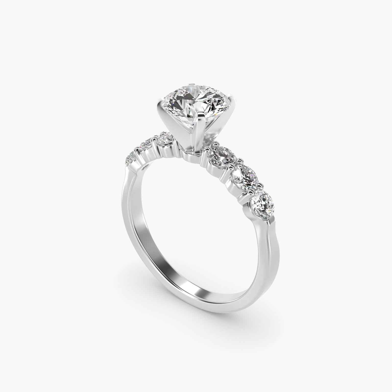 Six Round Side Stone Diamond Common Prong Engagement Ring In Platinum By James Allen - Round Center