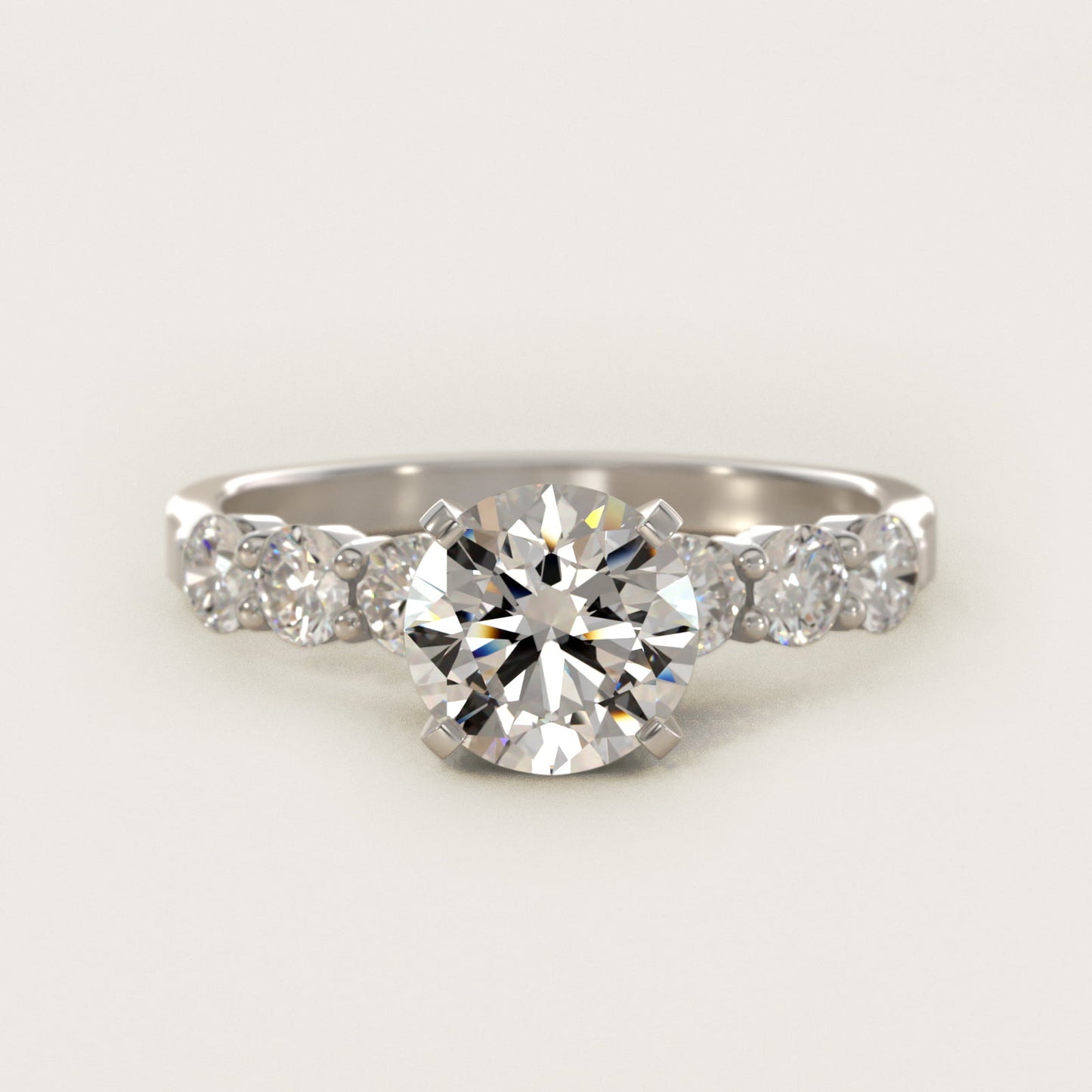 Six Round Side Stone Diamond Common Prong Engagement Ring In Platinum By James Allen - Round Center