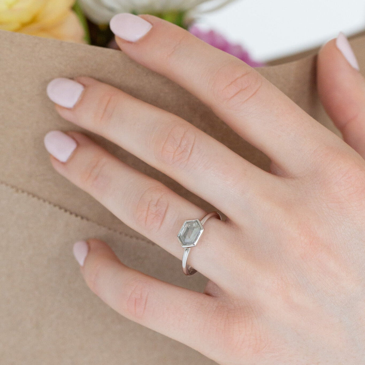 The Bennett Hexagon Rustic Bezel Solitaire
