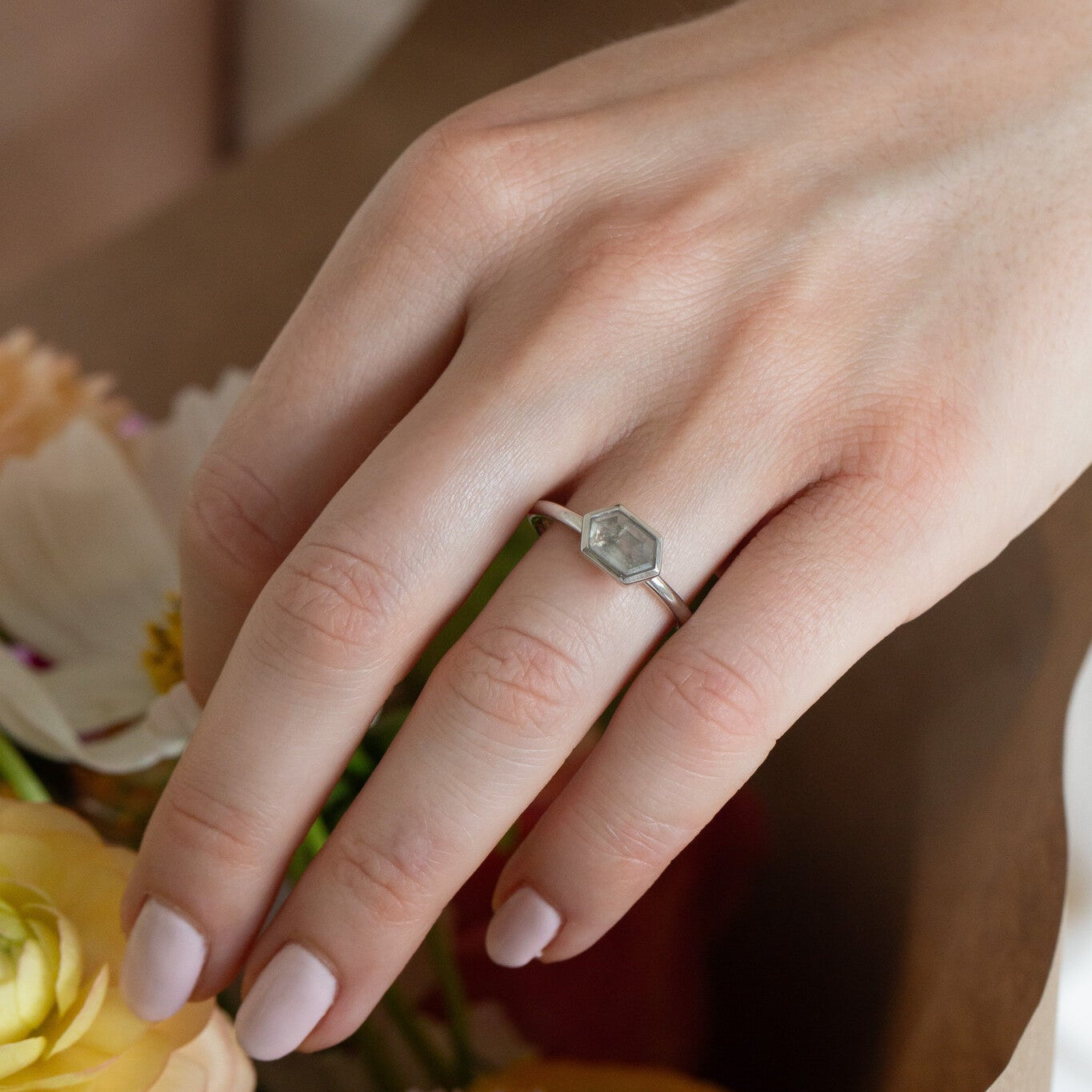 The Bennett Hexagon Rustic Bezel Solitaire