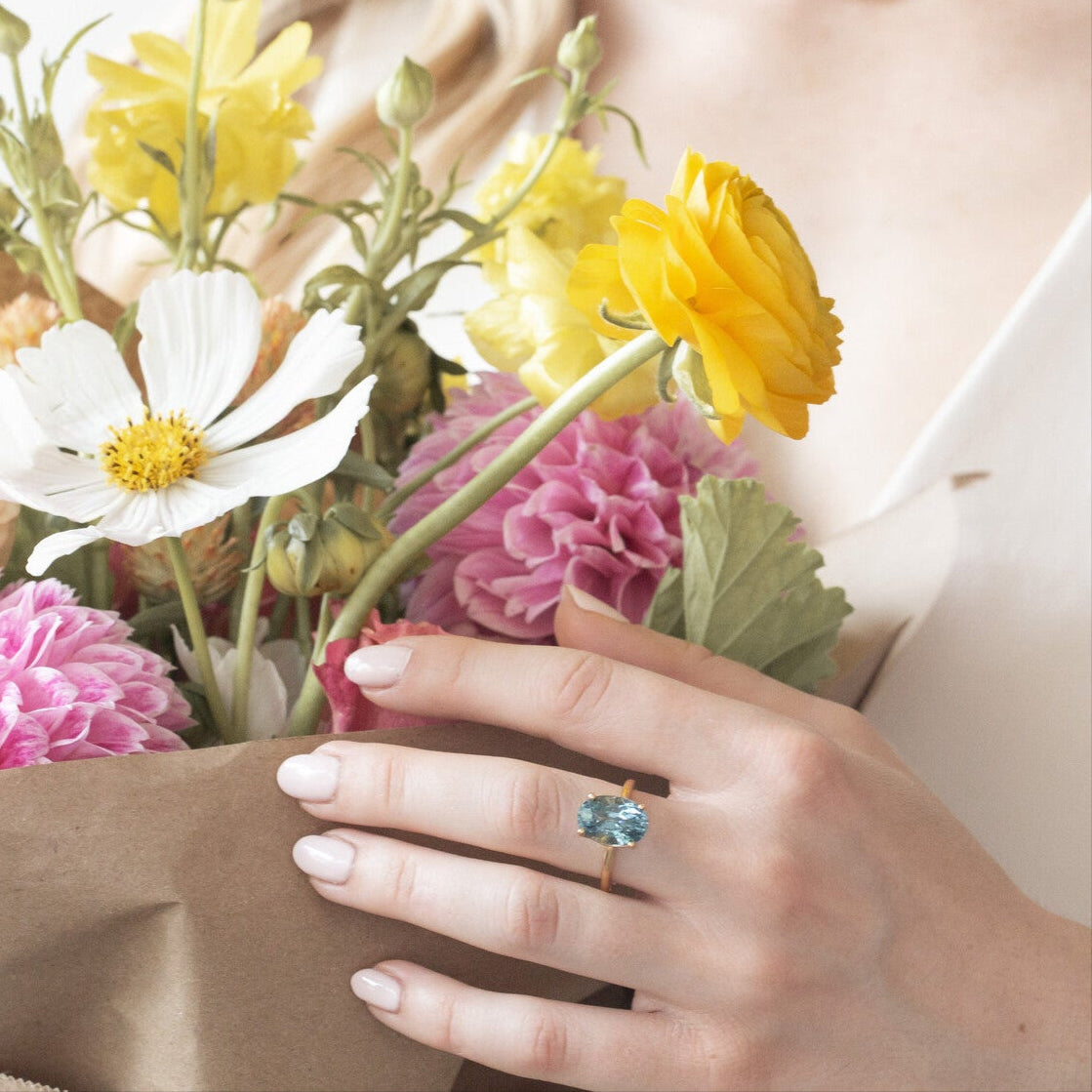 The Maeve Oval Teal Sapphire Solitaire