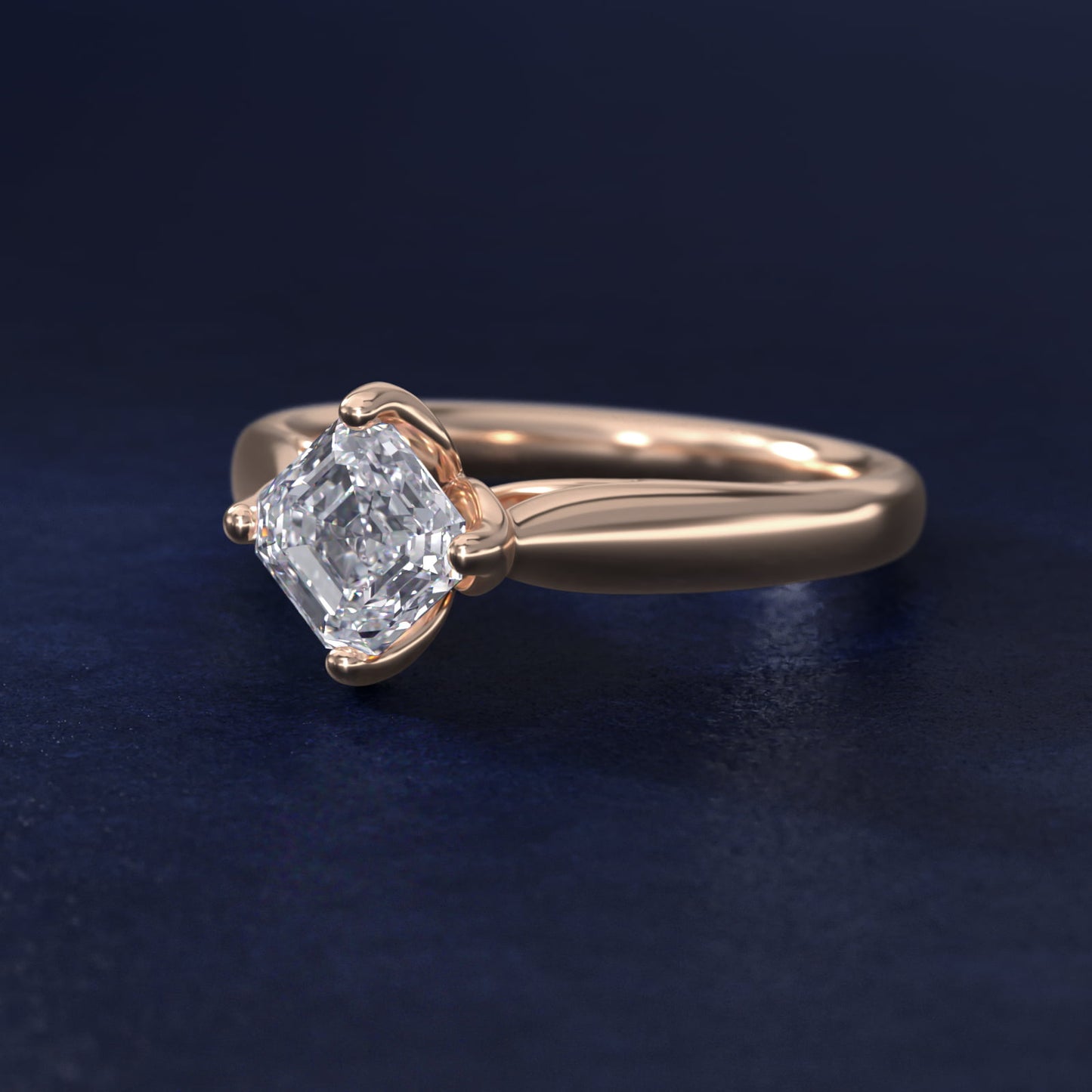 Solitaire Compass Set Engagement Ring in 18k Rose Gold - Asscher Center