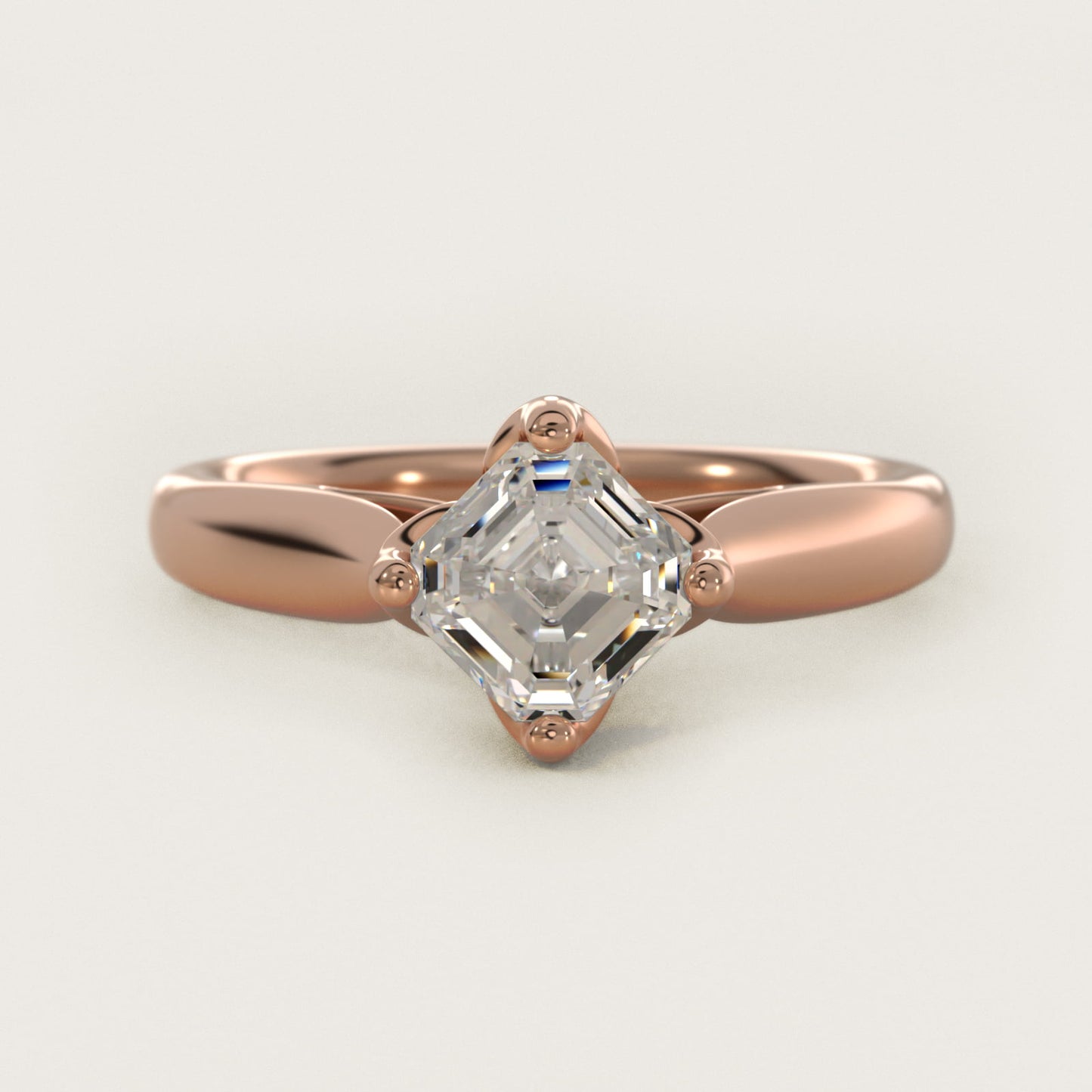 Solitaire Compass Set Engagement Ring in 18k Rose Gold - Asscher Center