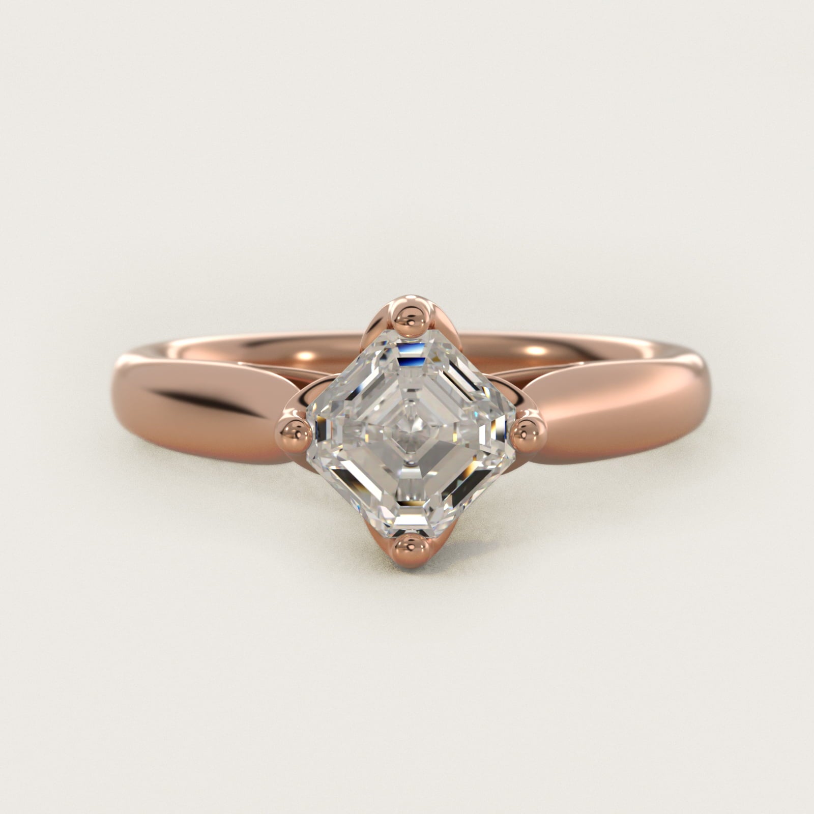Solitaire Compass Set Engagement Ring in 18k Rose Gold - Asscher Center