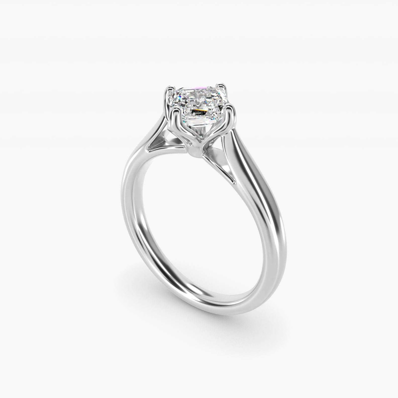 Solitaire Compass Set Engagement Ring in 14k White Gold - Asscher Center