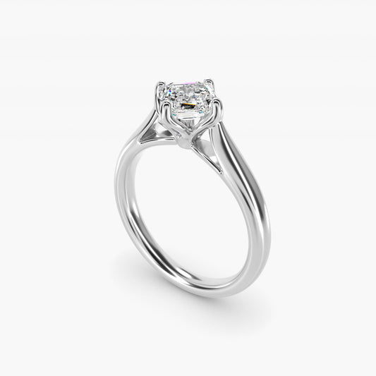 Solitaire Compass Set Engagement Ring in 18k White Gold - Asscher Center
