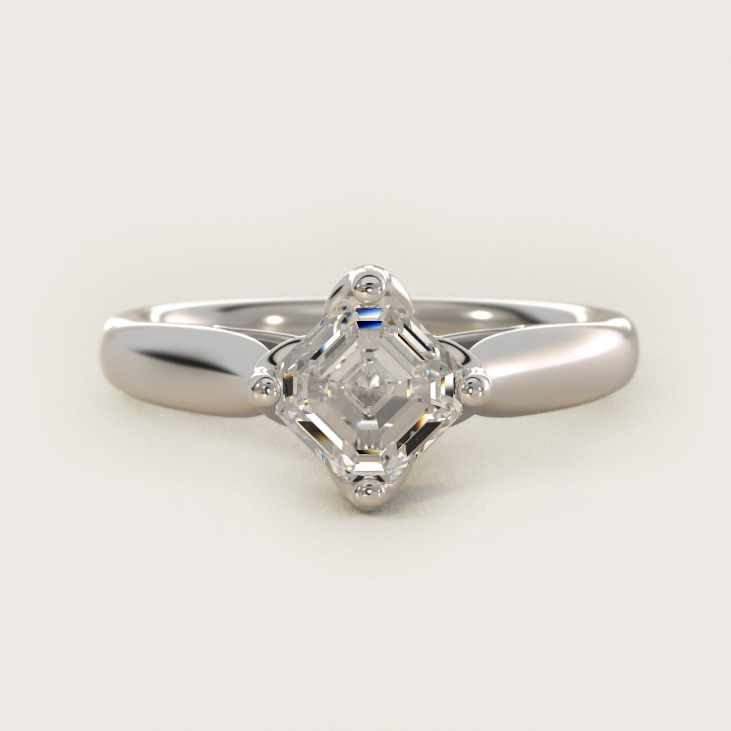 Solitaire Compass Set Engagement Ring in 18k White Gold - Asscher Center
