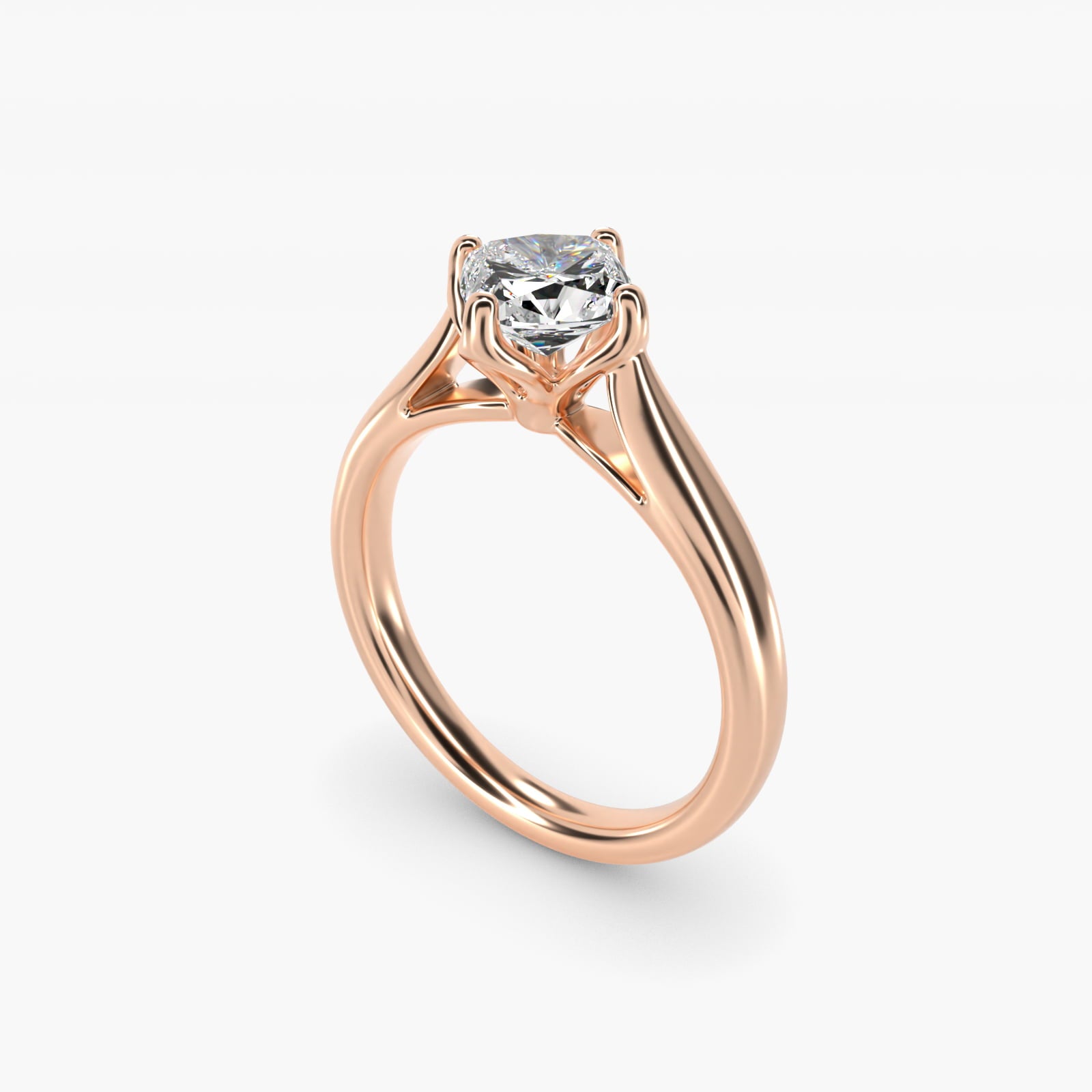 Solitaire Compass Set Engagement Ring in 18k Rose Gold - Cushion Center