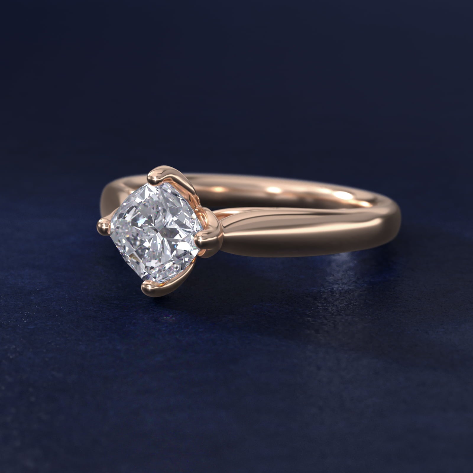 Solitaire Compass Set Engagement Ring in 14k Rose Gold - Cushion Center