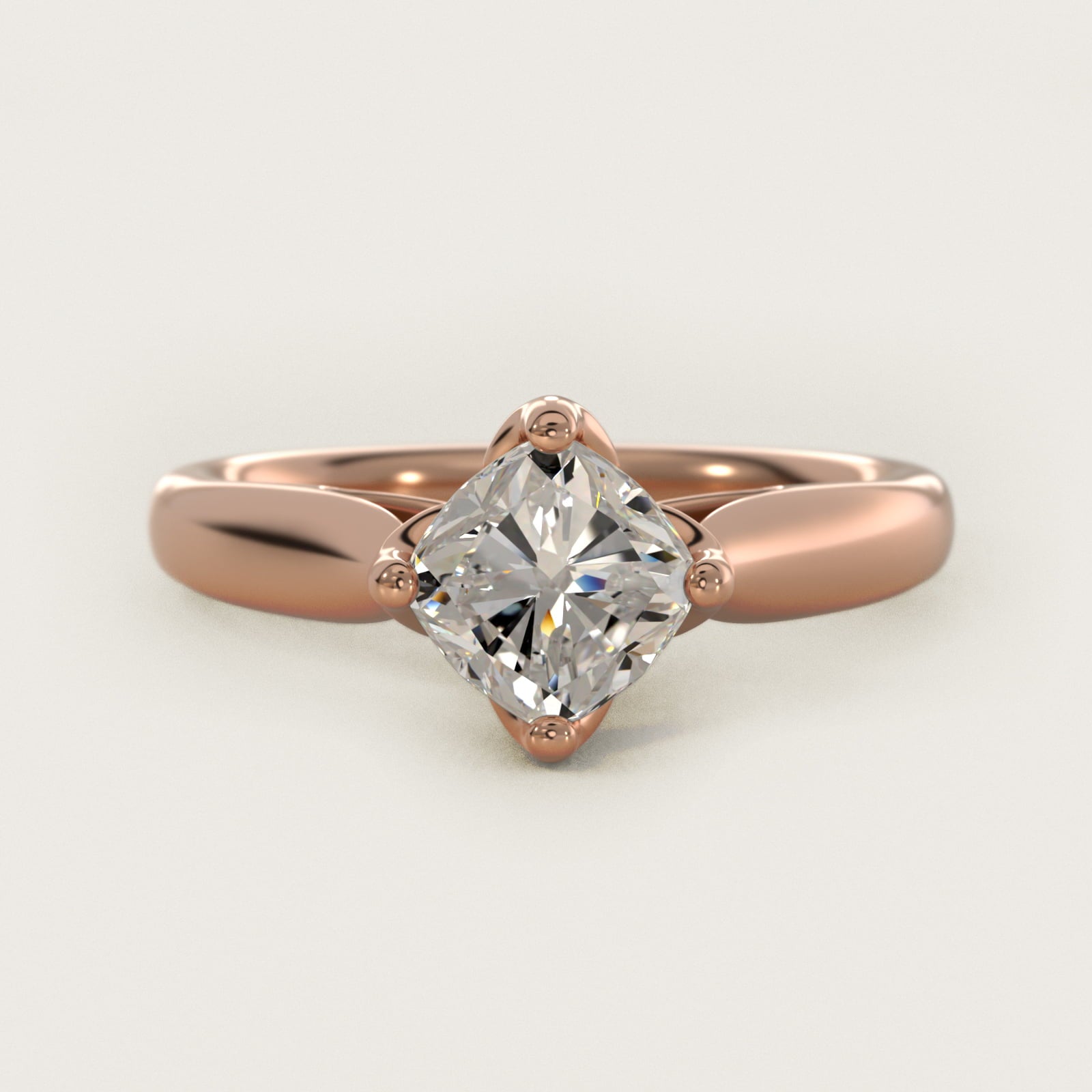 Solitaire Compass Set Engagement Ring in 14k Rose Gold - Cushion Center