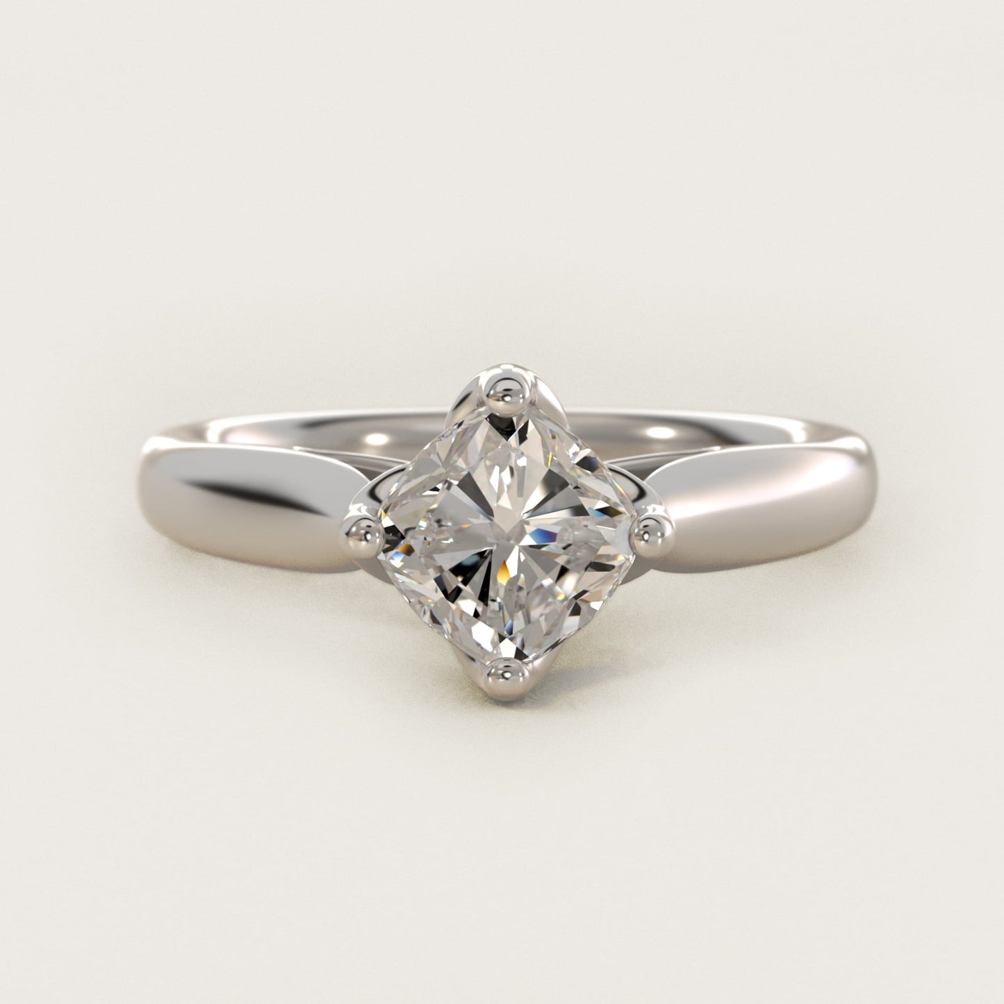 Solitaire Compass Set Engagement Ring in 18k White Gold - Cushion Center