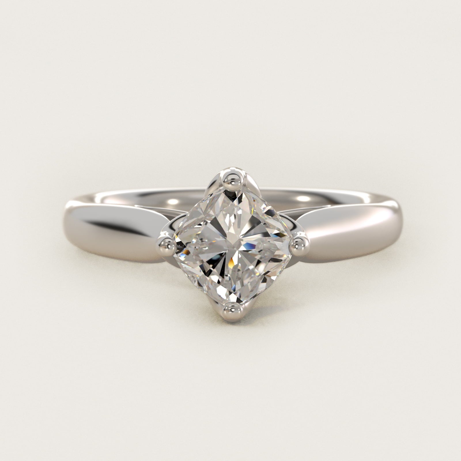 Solitaire Compass Set Engagement Ring in 18k White Gold - Cushion Center