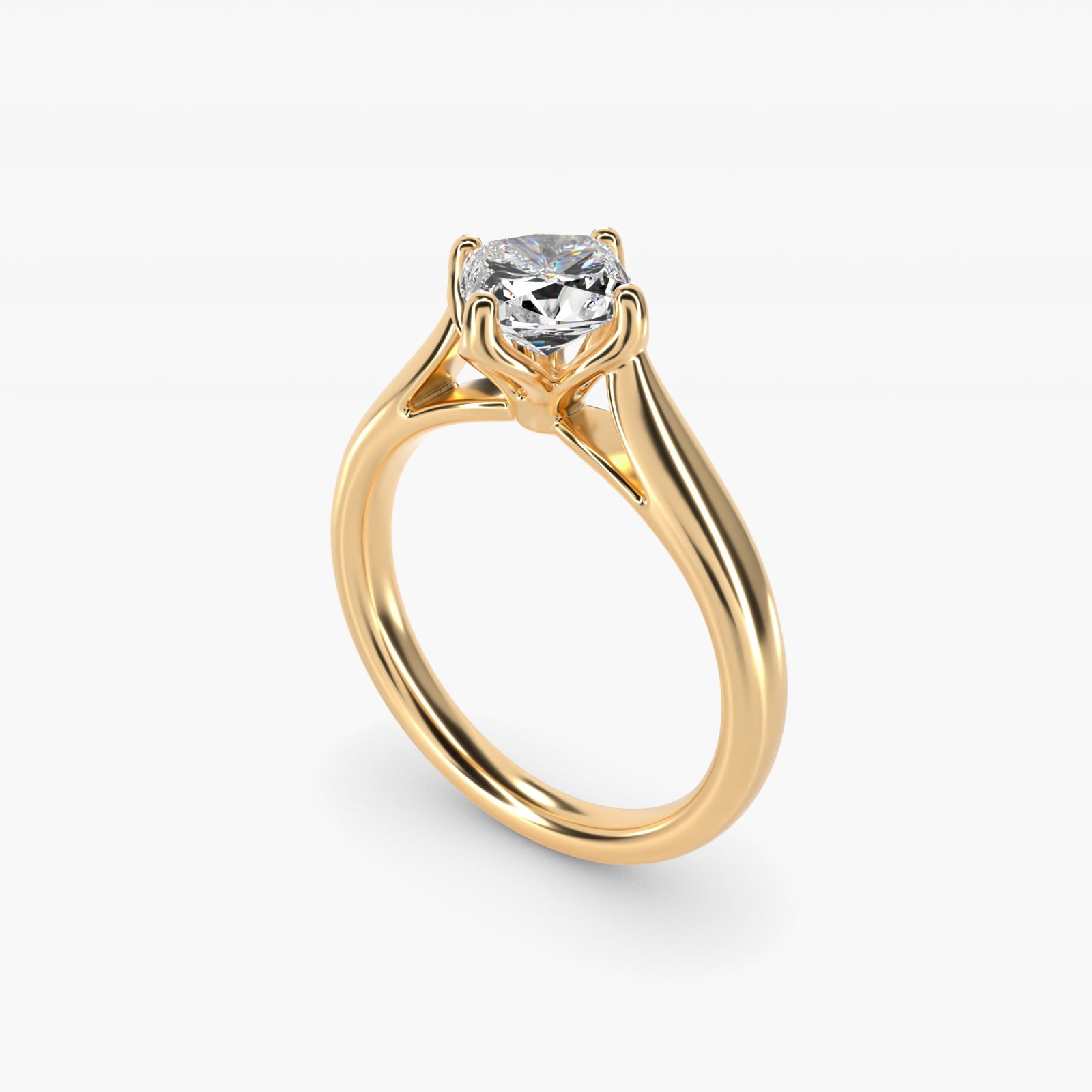 Solitaire Compass Set Engagement Ring in 14k Yellow Gold - Cushion Center