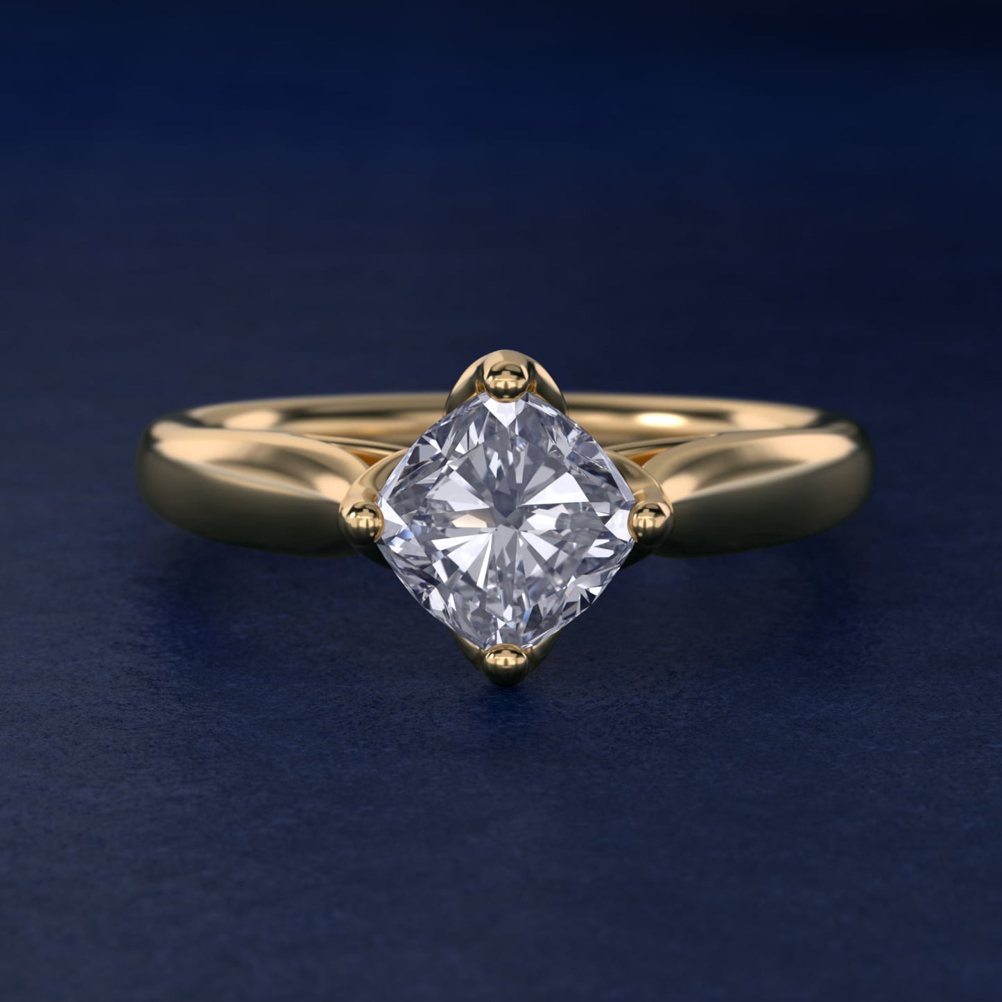 Solitaire Compass Set Engagement Ring in 14k Yellow Gold - Cushion Center