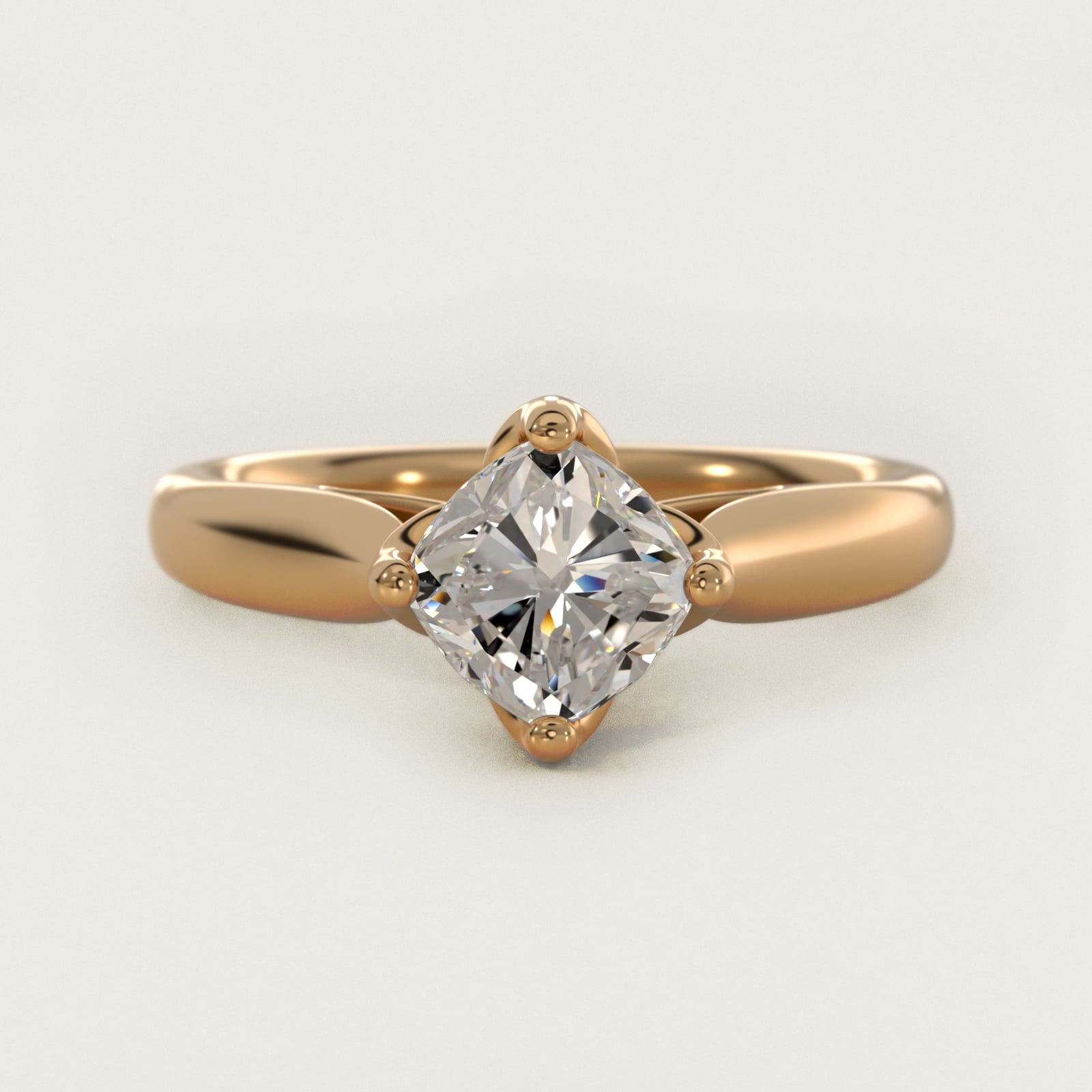Solitaire Compass Set Engagement Ring in 18k Yellow Gold - Cushion Center
