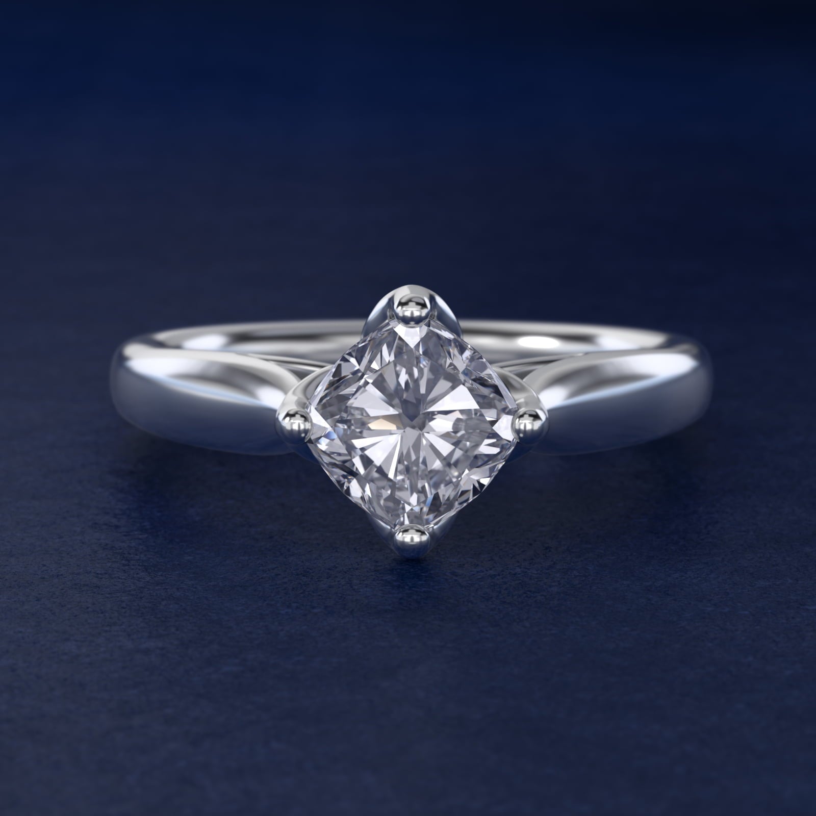 Solitaire Compass Set Engagement Ring in Platinum - Cushion Center