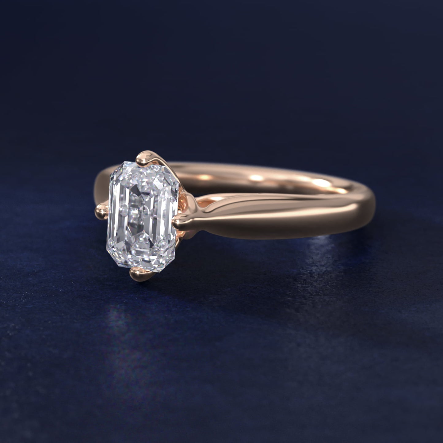Solitaire Compass Set Engagement Ring in 14k Rose Gold - Emerald Center
