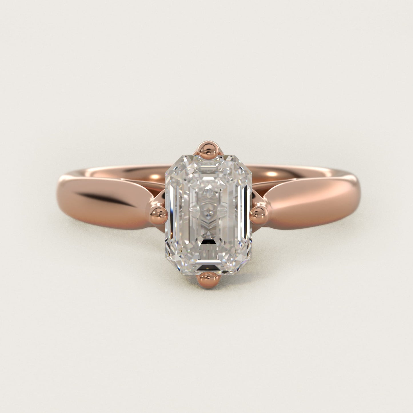 Solitaire Compass Set Engagement Ring in 18k Rose Gold - Emerald Center