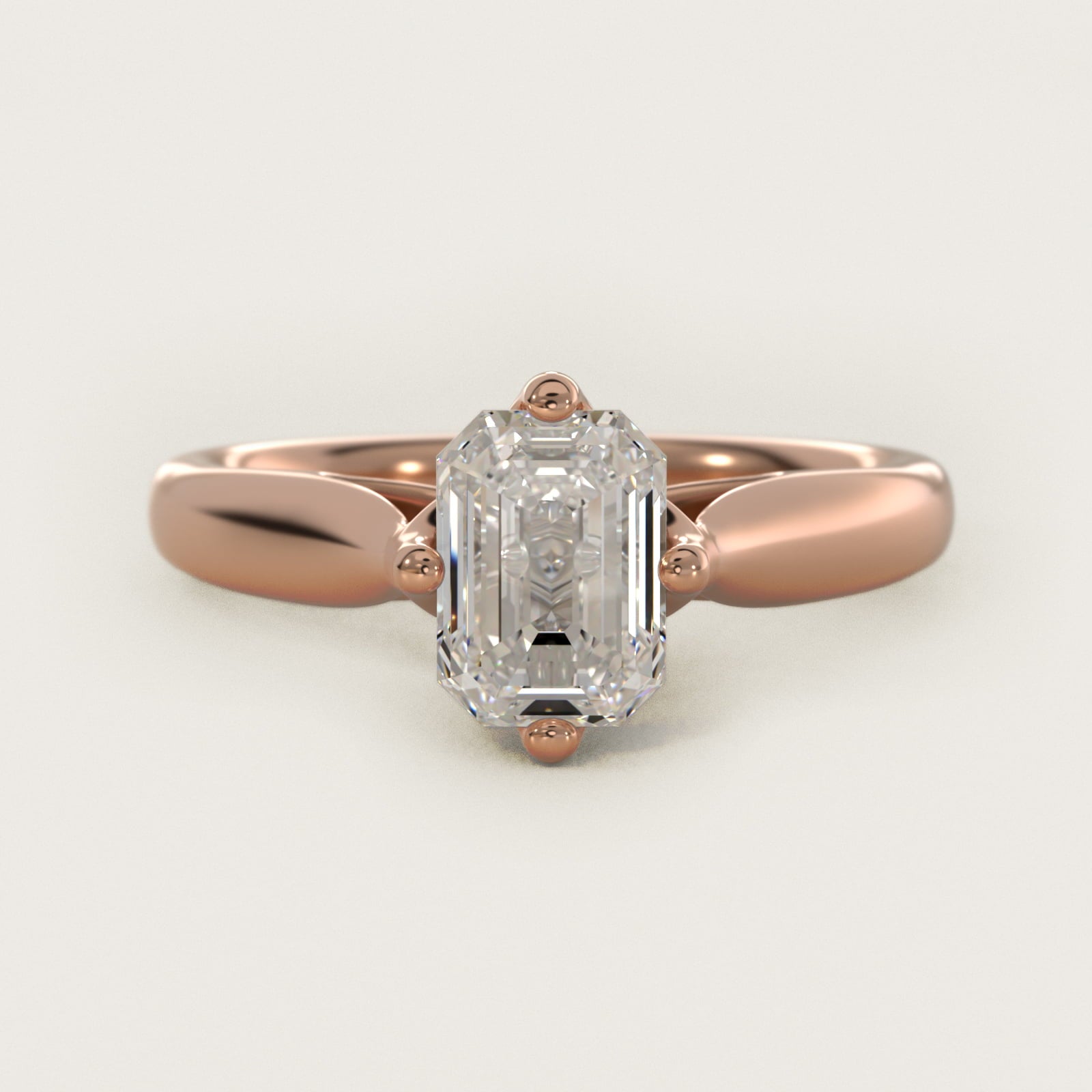 Solitaire Compass Set Engagement Ring in 18k Rose Gold - Emerald Center