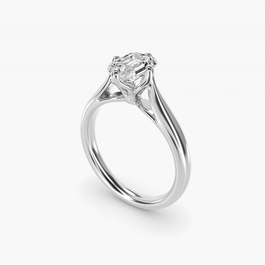 Solitaire Compass Set Engagement Ring in 14k White Gold - Emerald Center
