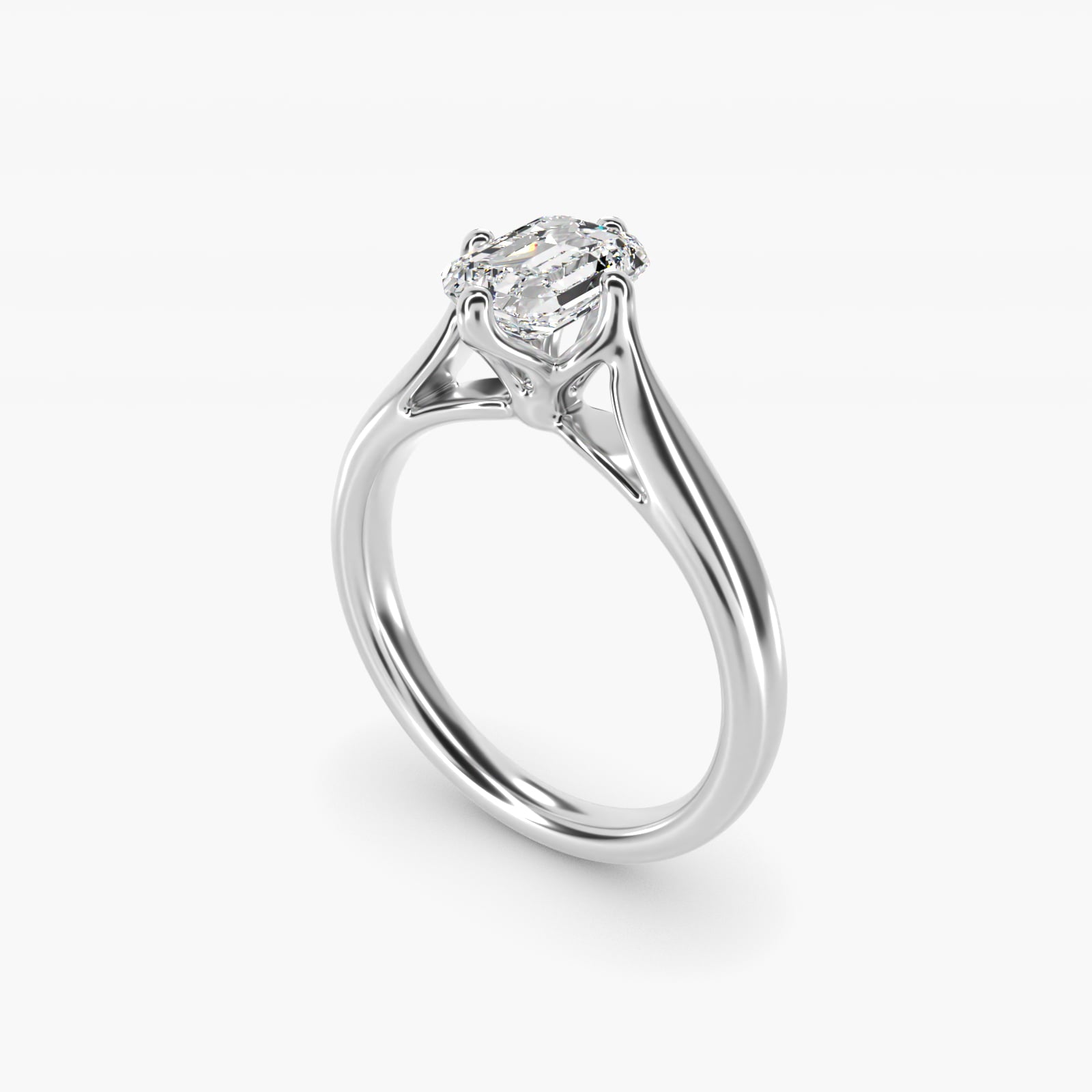 Solitaire Compass Set Engagement Ring in 18k White Gold - Emerald Center