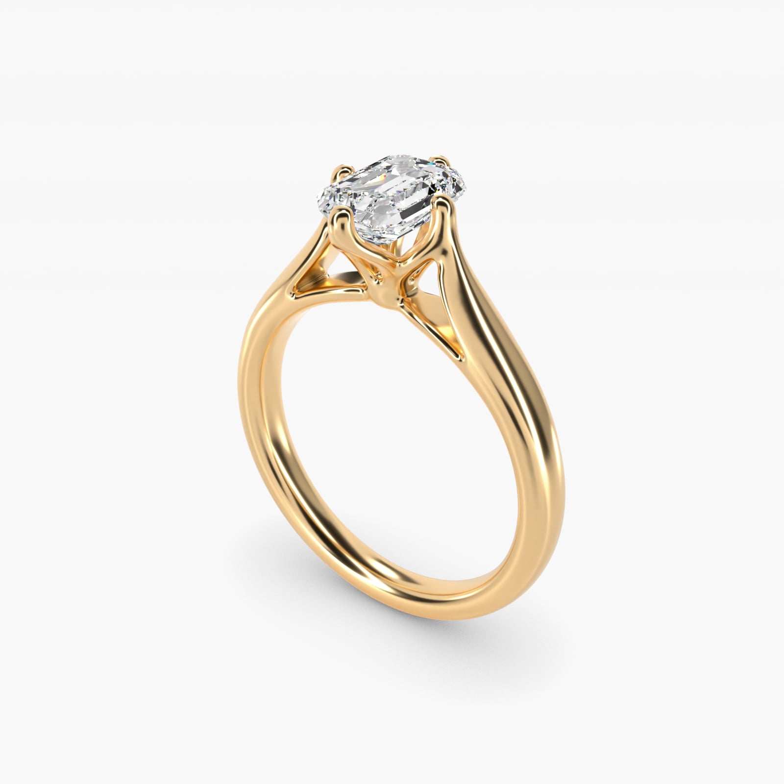 Solitaire Compass Set Engagement Ring in 14k Yellow Gold - Emerald Center