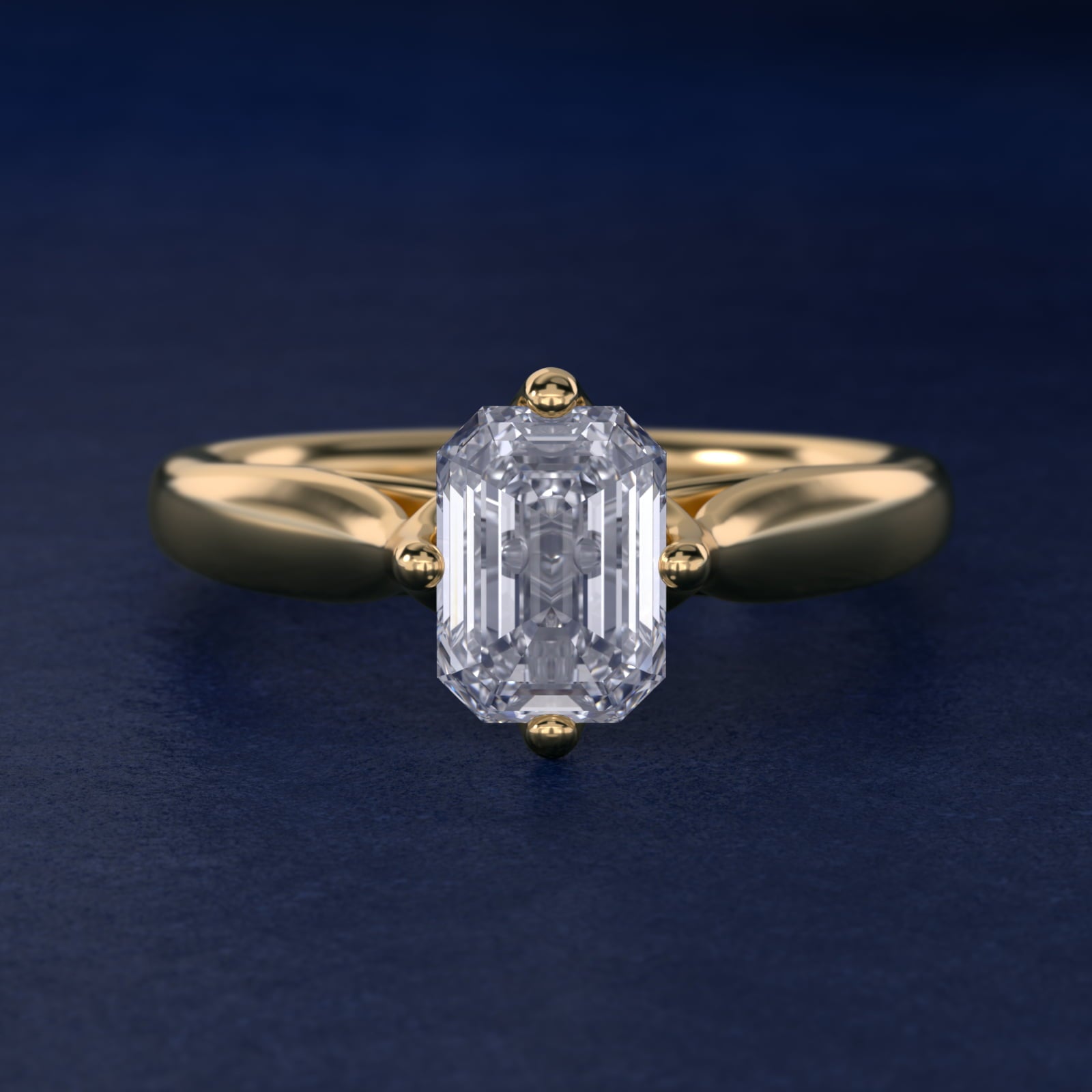 Solitaire Compass Set Engagement Ring in 18k Yellow Gold - Emerald Center