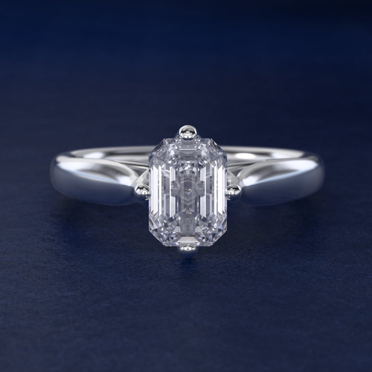 Solitaire Compass Set Engagement Ring in Platinum - Emerald Center