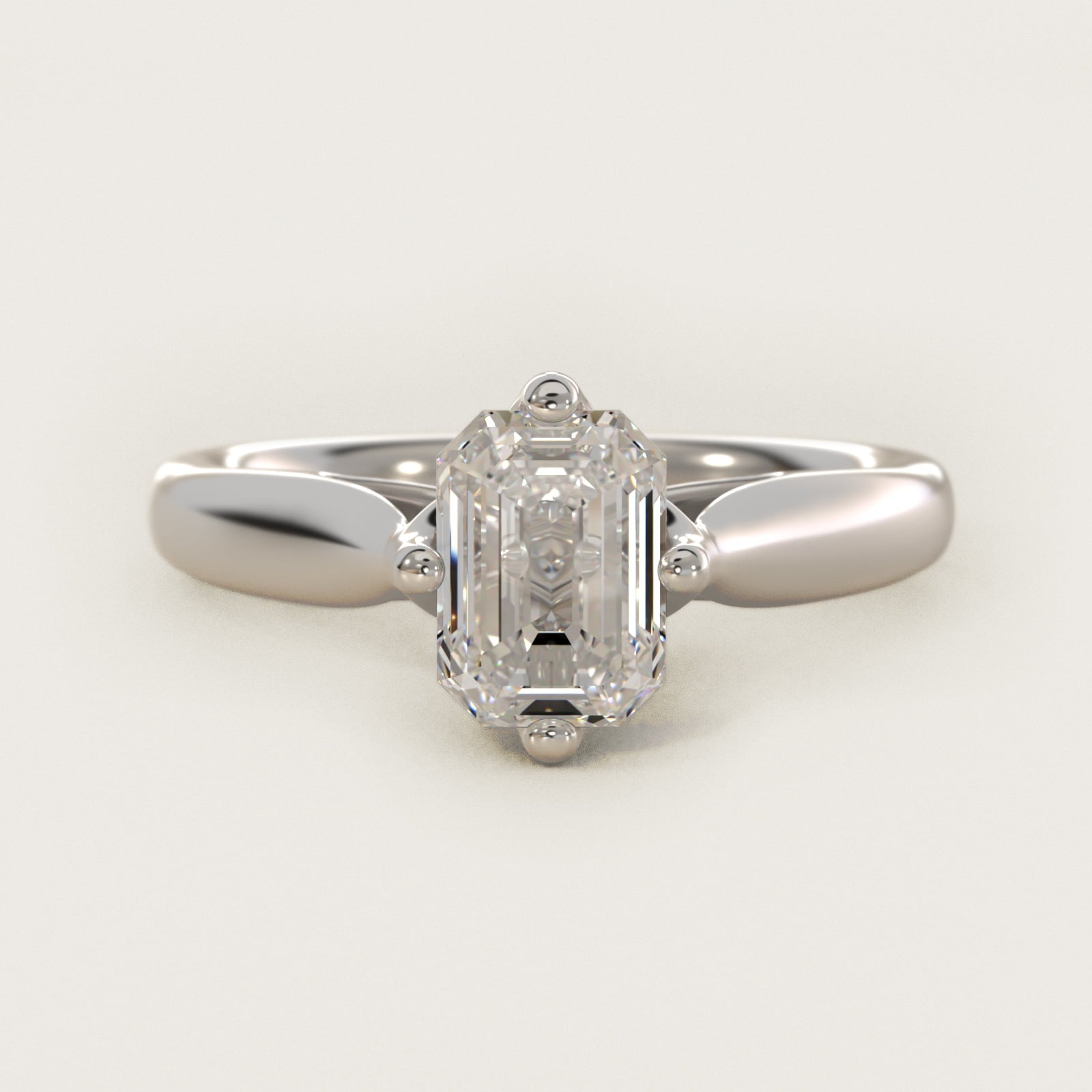 Solitaire Compass Set Engagement Ring in Platinum - Emerald Center