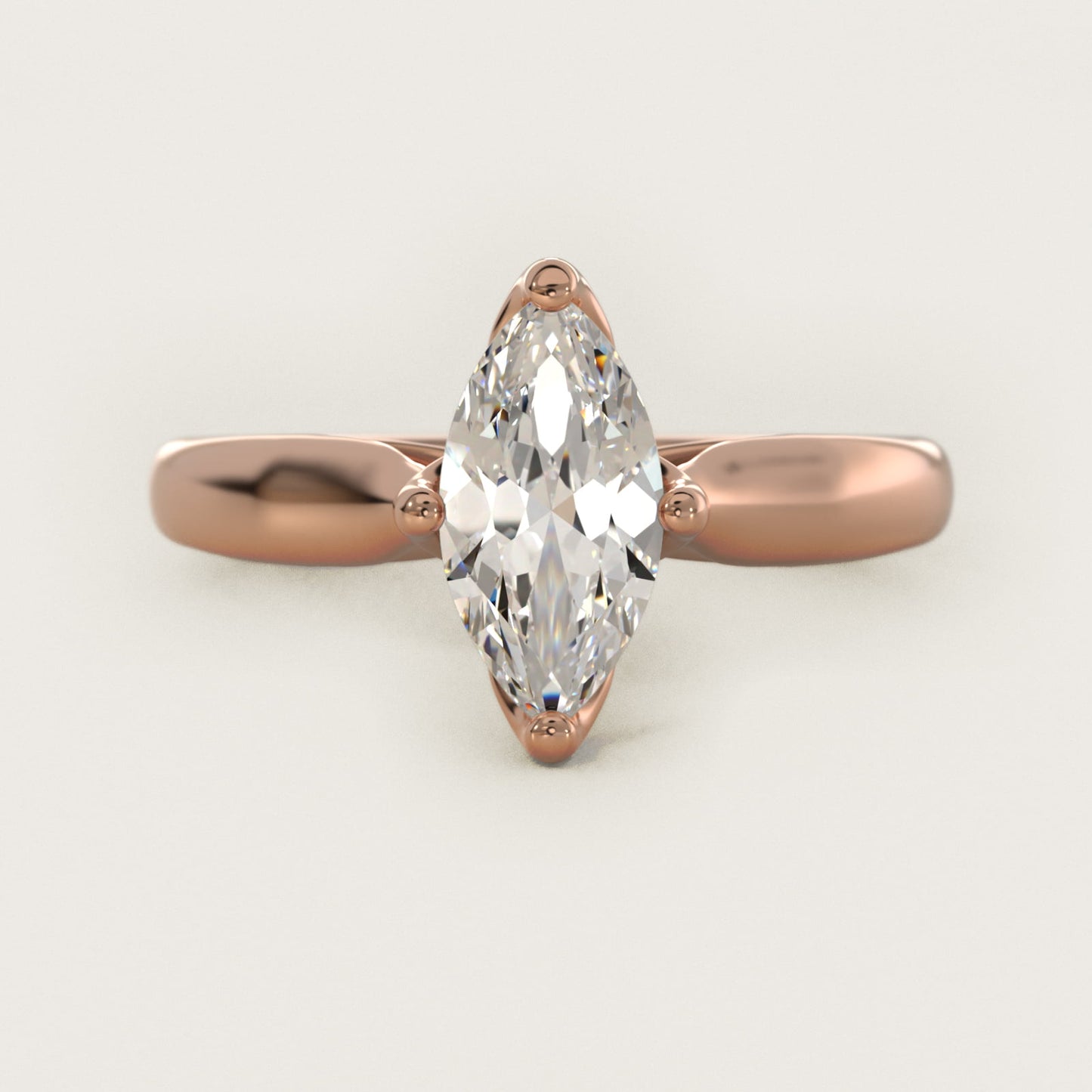 Solitaire Compass Set Engagement Ring in 14k Rose Gold - Marquise Center