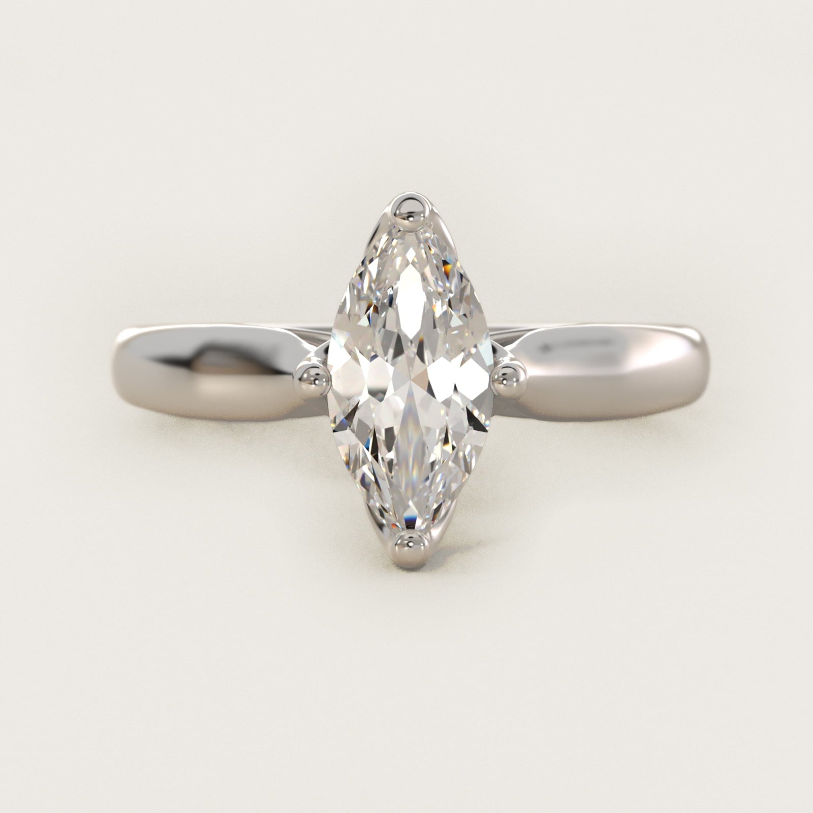 Solitaire Compass Set Engagement Ring in 18k White Gold - Marquise Center