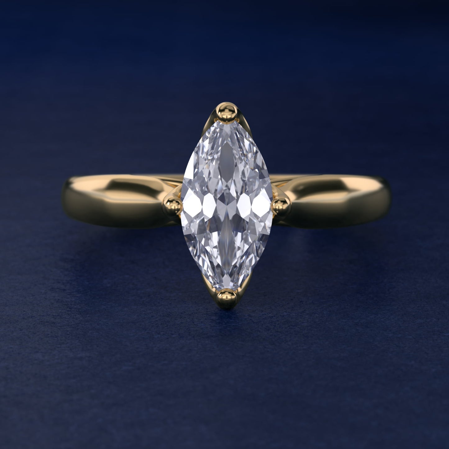 Solitaire Compass Set Engagement Ring in 18k Yellow Gold - Marquise Center