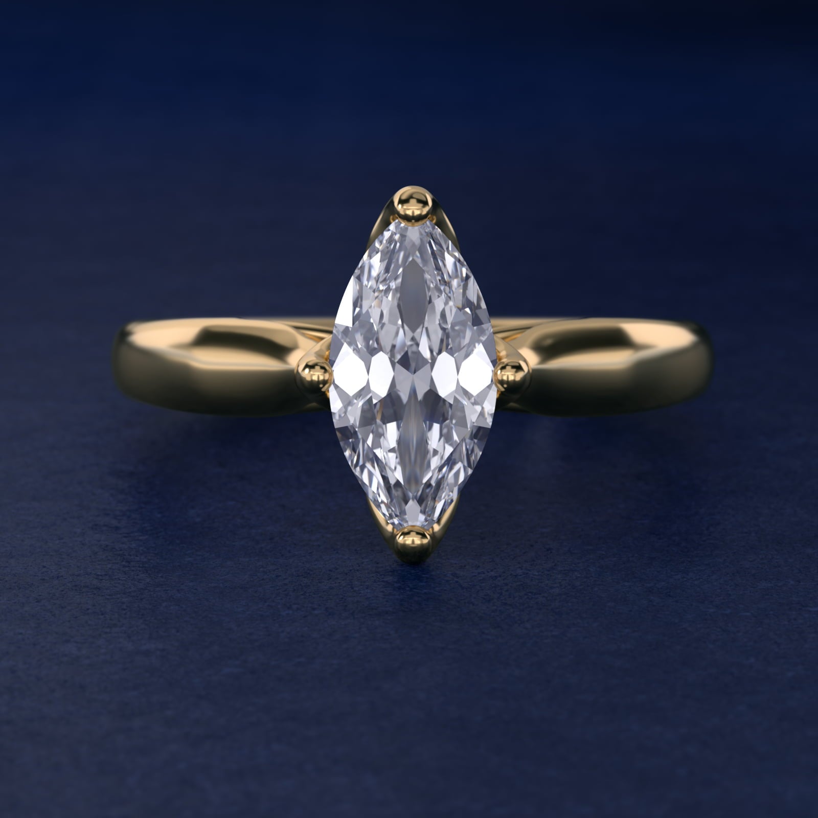 Solitaire Compass Set Engagement Ring in 18k Yellow Gold - Marquise Center