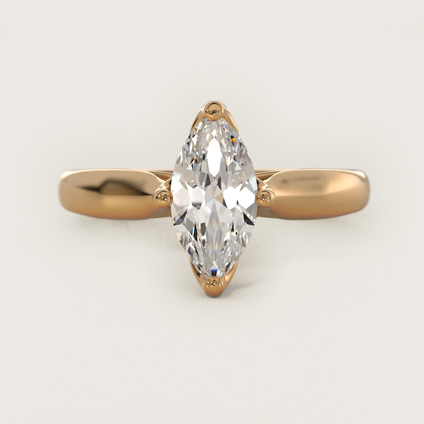 Solitaire Compass Set Engagement Ring in 14k Yellow Gold - Marquise Center