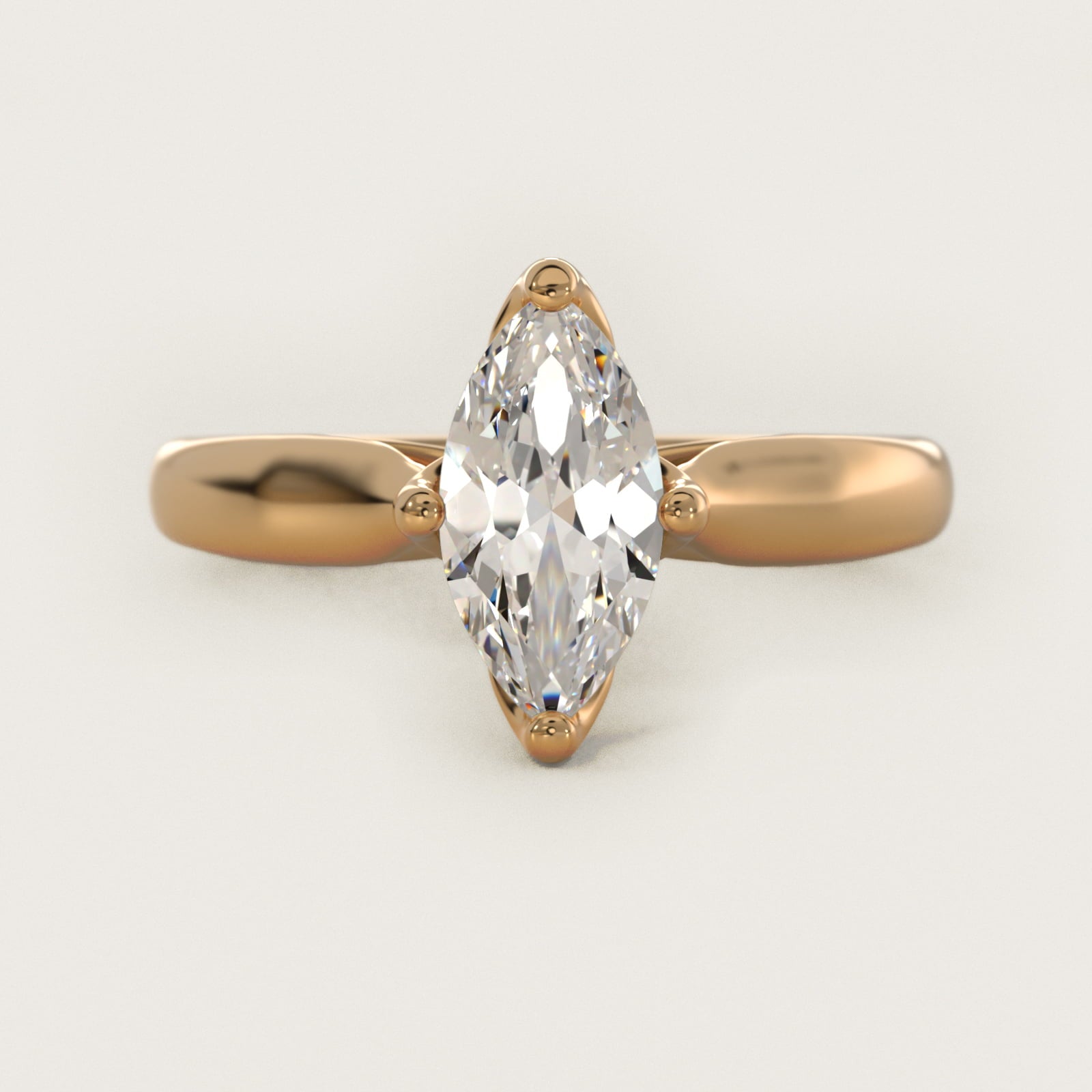 Solitaire Compass Set Engagement Ring in 14k Yellow Gold - Marquise Center