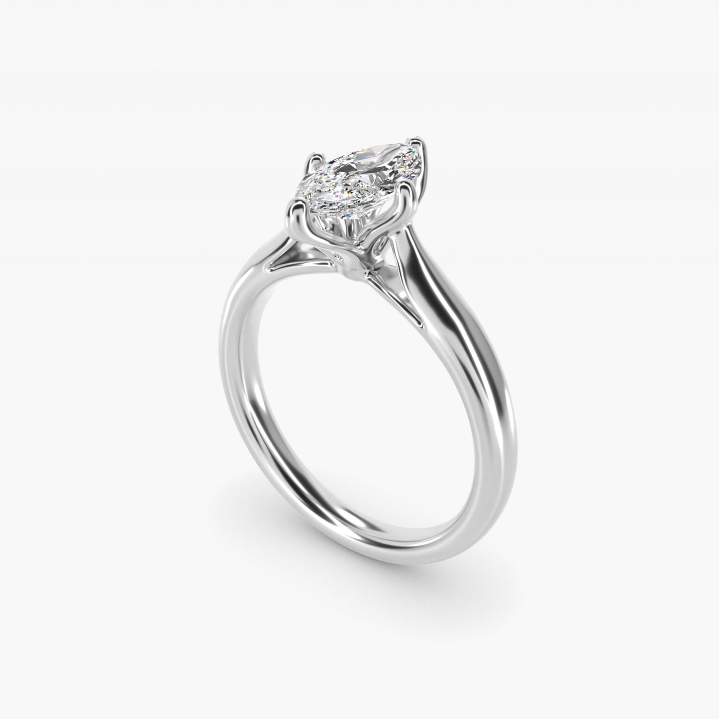 Solitaire Compass Set Engagement Ring in Platinum - Marquise Center