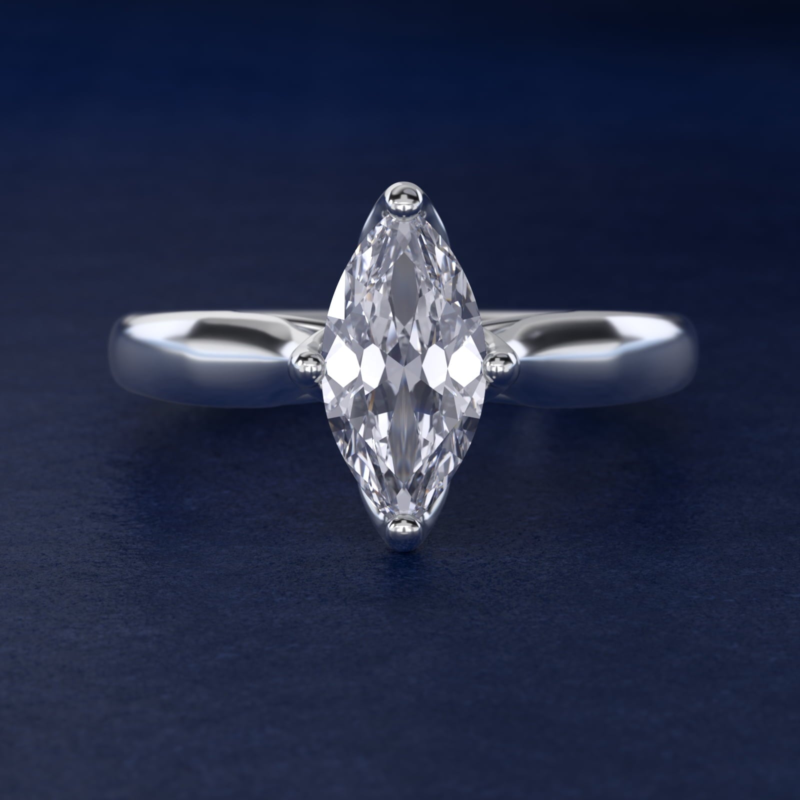 Solitaire Compass Set Engagement Ring in Platinum - Marquise Center