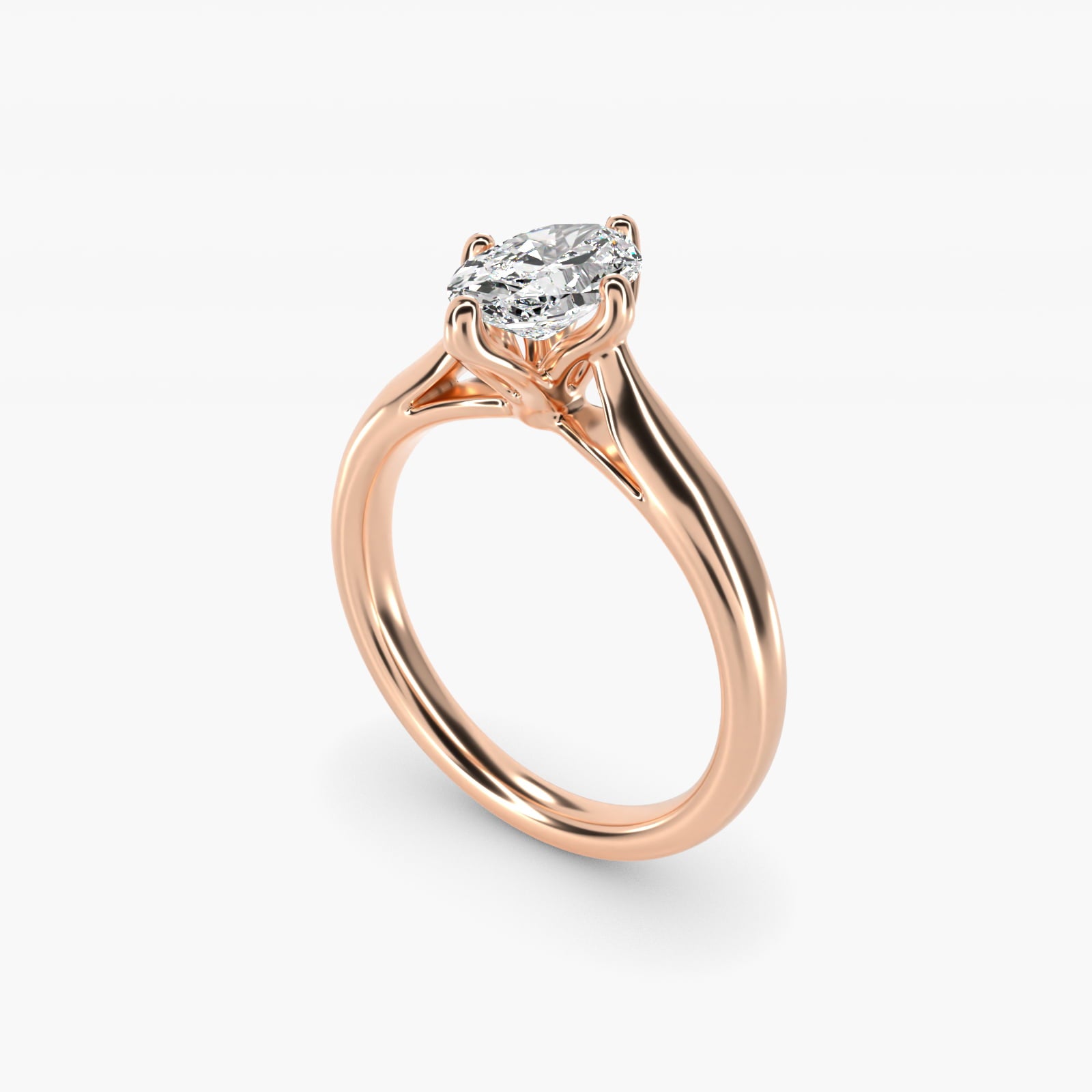 Solitaire Compass Set Engagement Ring in 14k Rose Gold - Oval Center