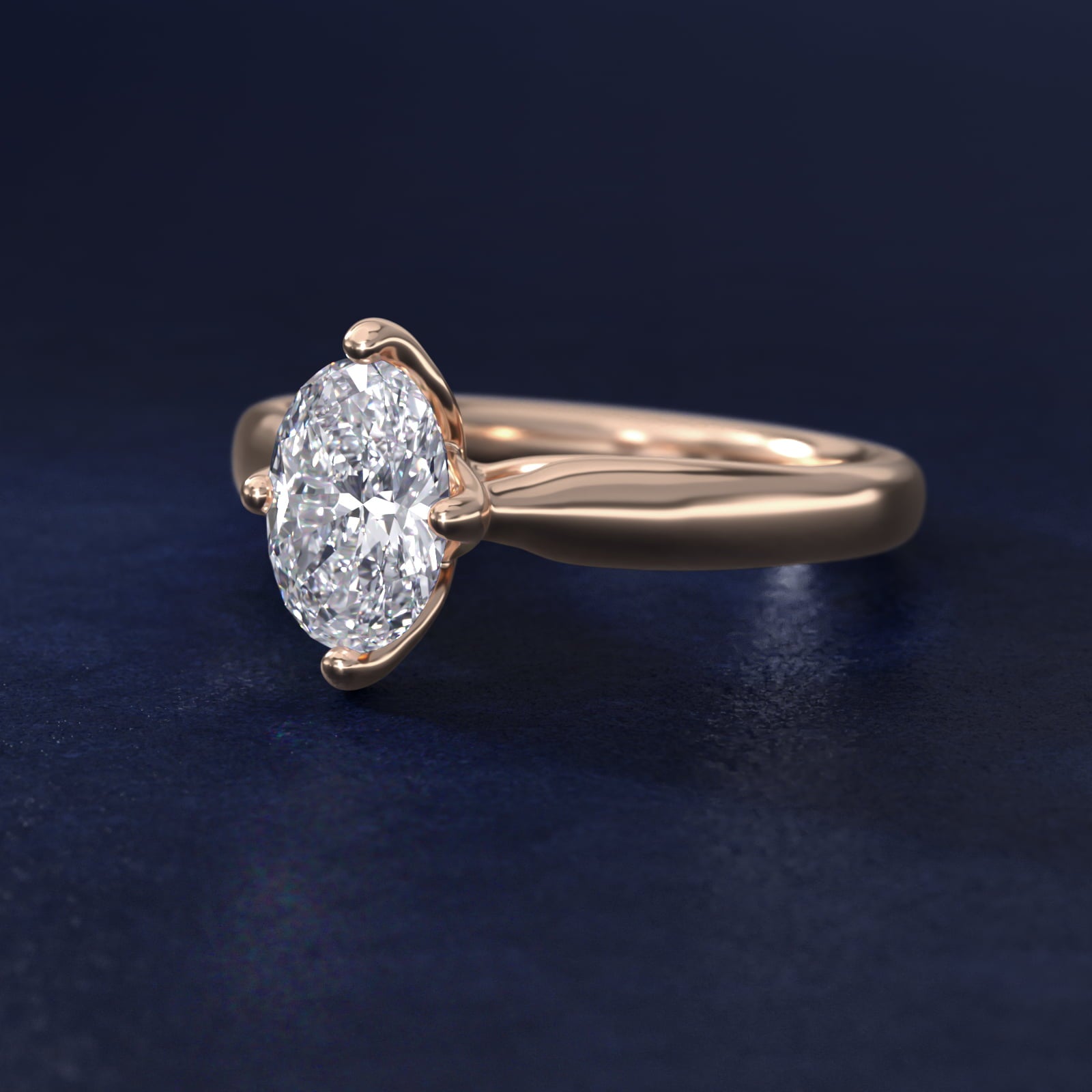 Solitaire Compass Set Engagement Ring in 18k Rose Gold - Oval Center