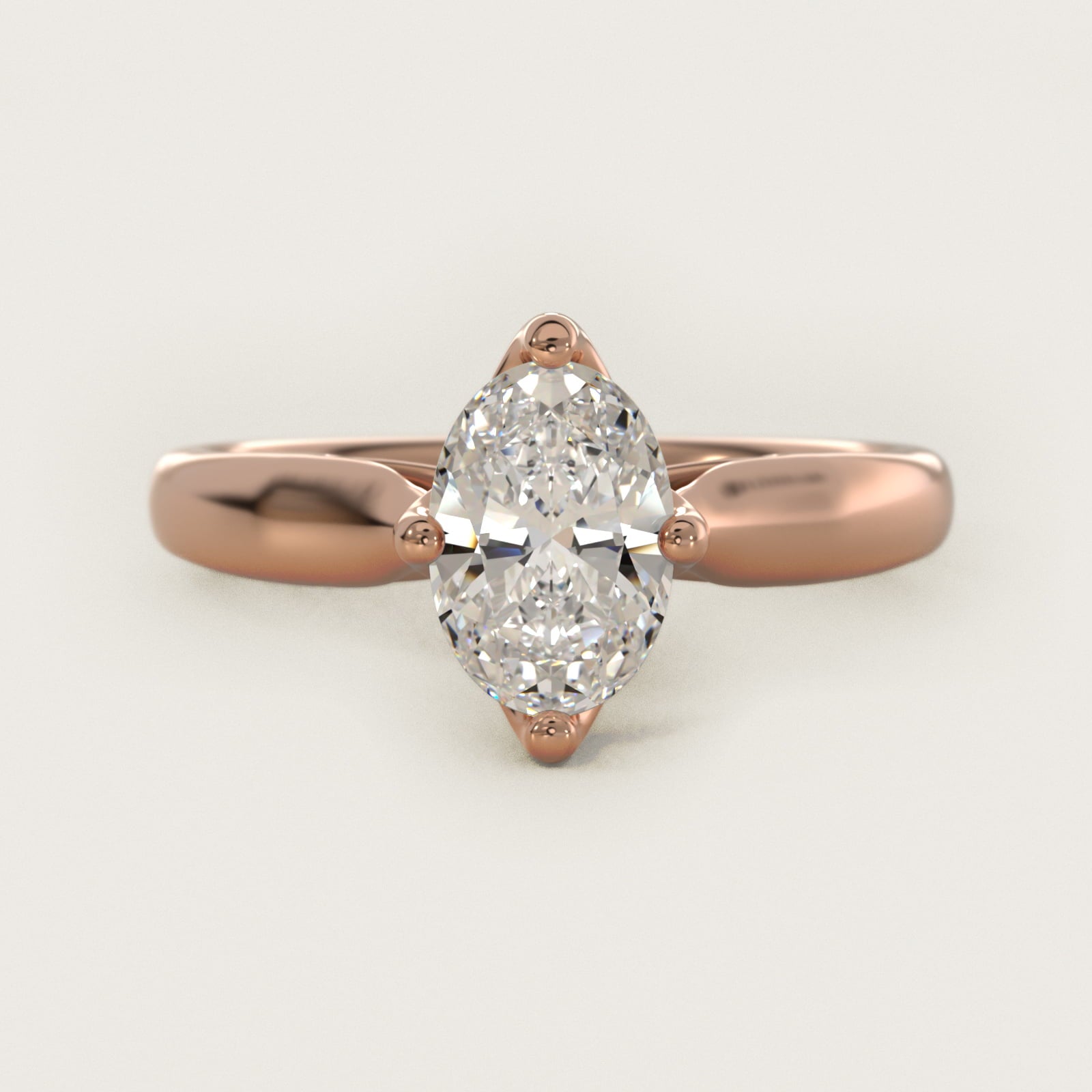 Solitaire Compass Set Engagement Ring in 18k Rose Gold - Oval Center
