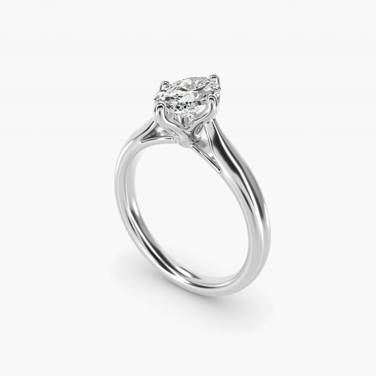 Solitaire Compass Set Engagement Ring in 18k White Gold - Oval Center