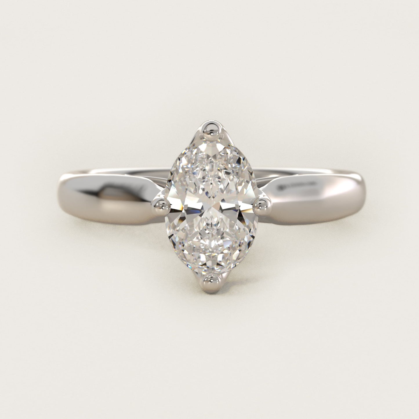 Solitaire Compass Set Engagement Ring in 18k White Gold - Oval Center