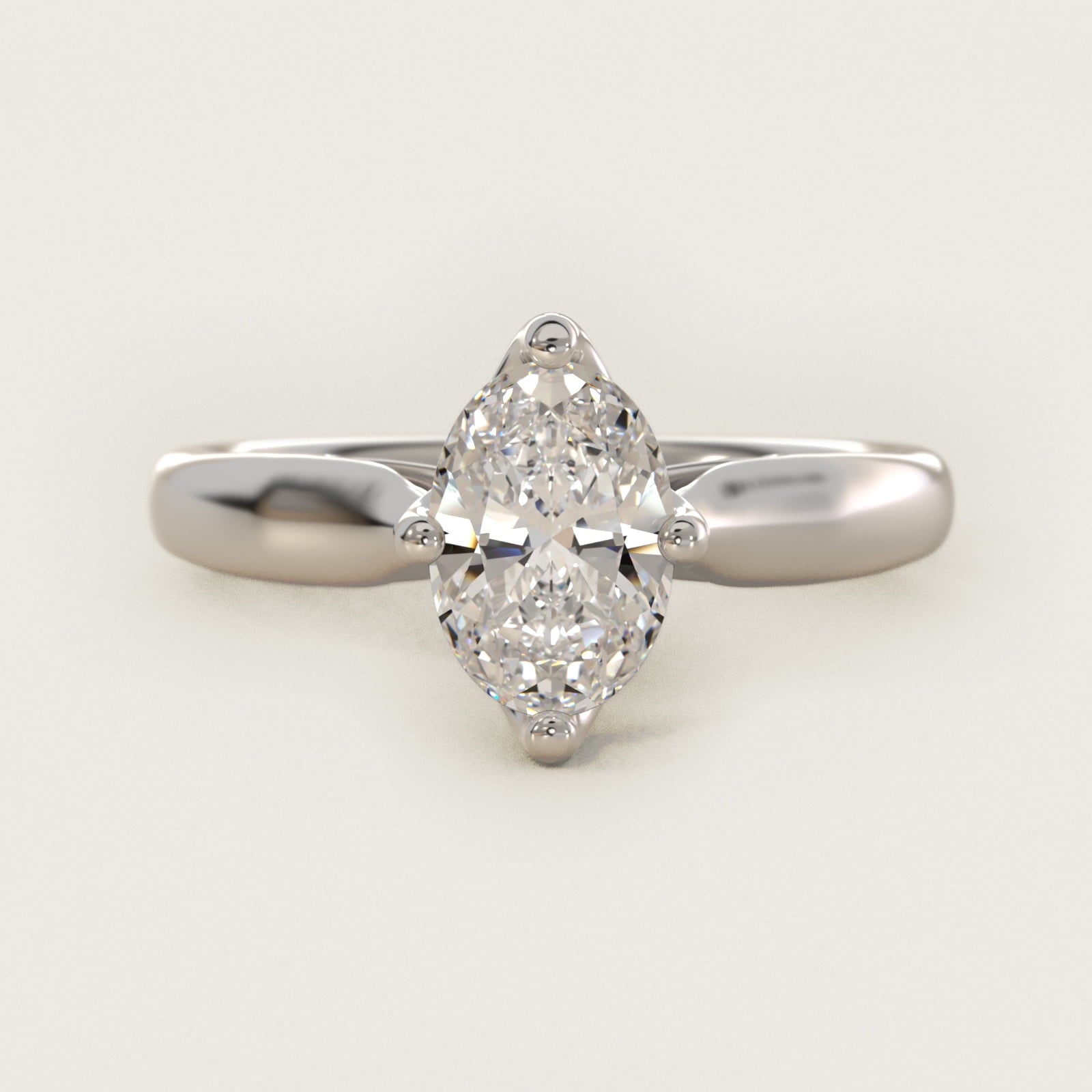 Solitaire Compass Set Engagement Ring in 18k White Gold - Oval Center