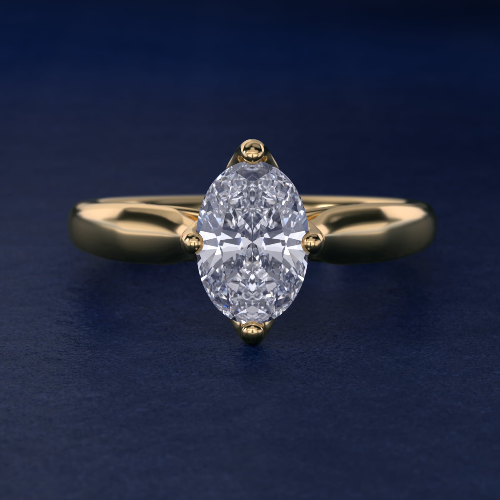 Solitaire Compass Set Engagement Ring in 18k Yellow Gold - Oval Center