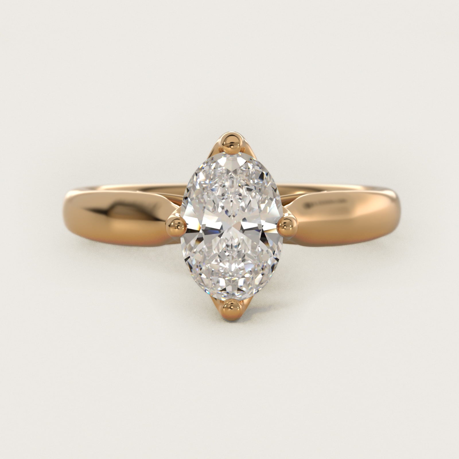 Solitaire Compass Set Engagement Ring in 14k Yellow Gold - Oval Center
