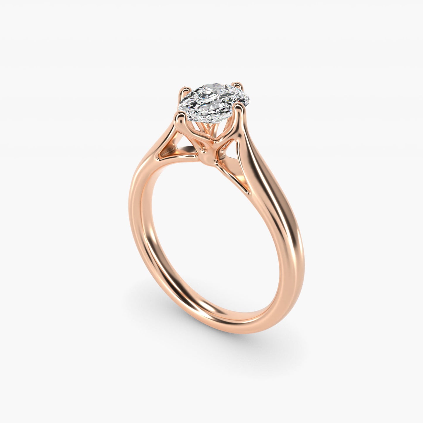 Solitaire Compass Set Engagement Ring in 14k Rose Gold - Pear Center