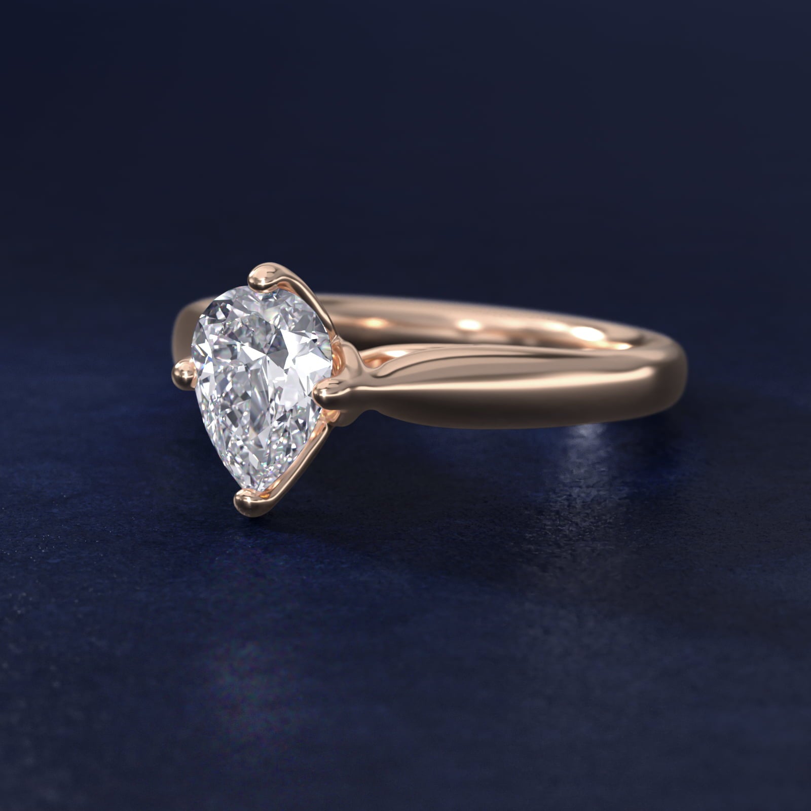 Solitaire Compass Set Engagement Ring in 14k Rose Gold - Pear Center