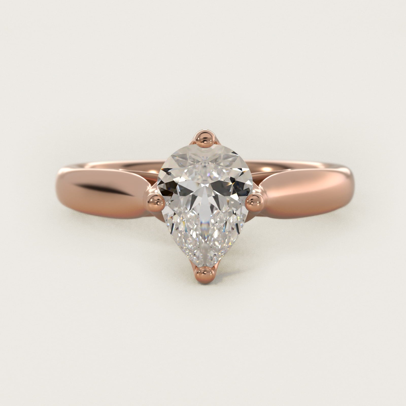 Solitaire Compass Set Engagement Ring in 14k Rose Gold - Pear Center